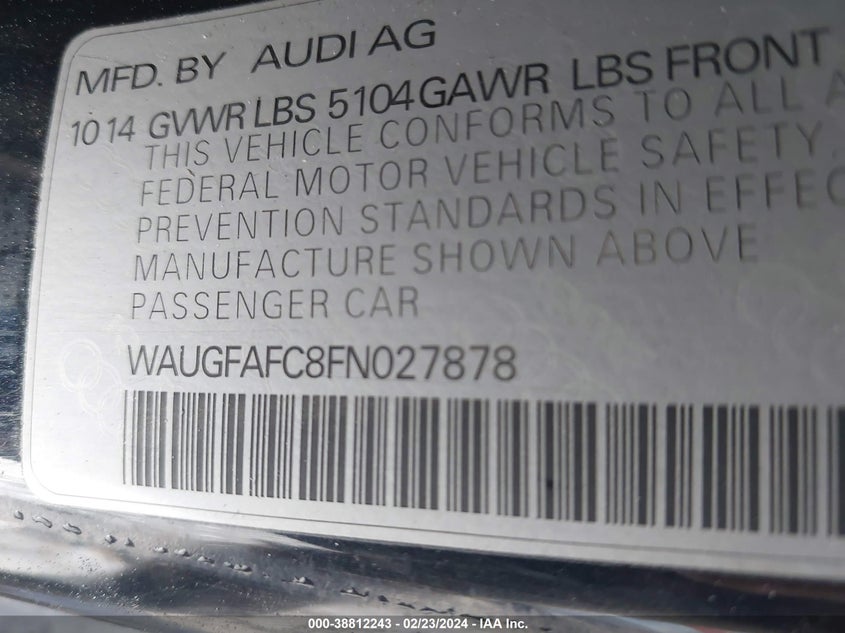 2015 AUDI A6 2.0T PREMIUM - WAUGFAFC8FN027878