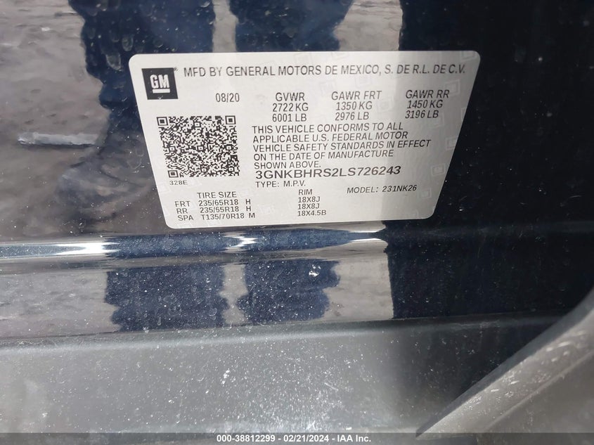 2020 CHEVROLET BLAZER AWD 2LT - 3GNKBHRS2LS726243