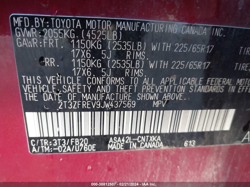 2018 TOYOTA RAV4 LE - 2T3ZFREV9JW437569