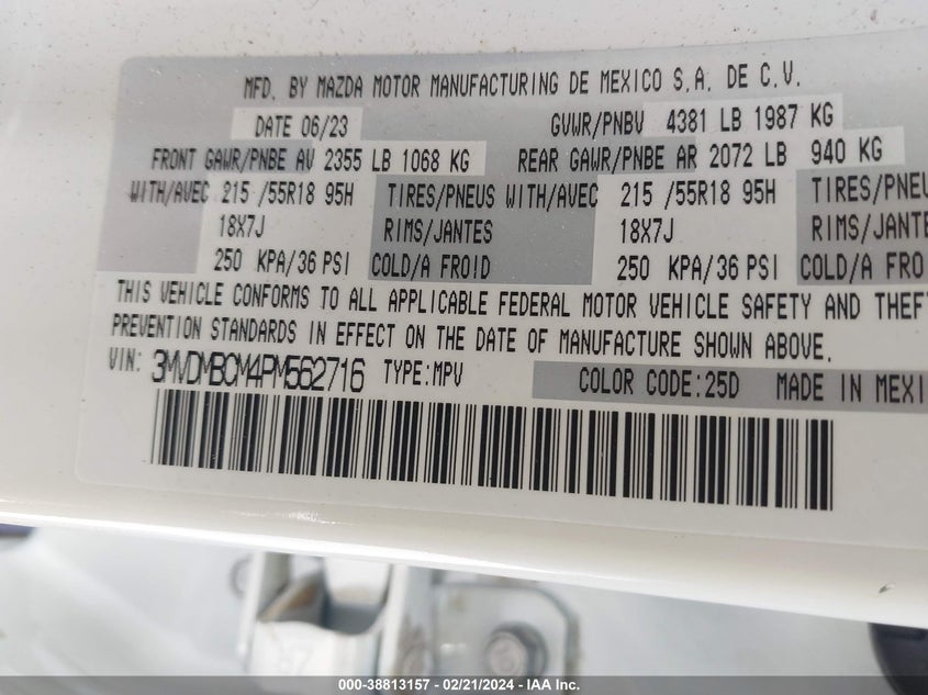 2023 MAZDA CX-30 2.5L I-4 DI, DOHC, V(VIN: 3MVDMBCM4PM562716