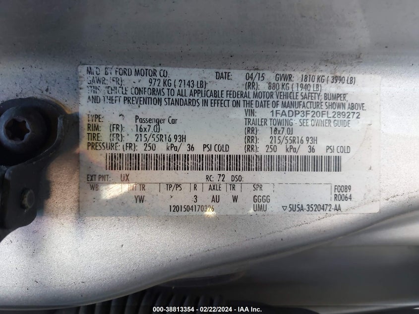 2015 FORD FOCUS SE - 1FADP3F20FL289272