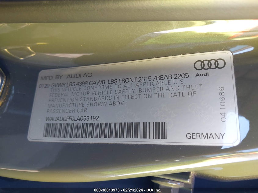 2020 AUDI A3 PREMIUM 40 TFSI FRONT-WHEEL DRIVE S TRONIC - WAUAUGFF0LA053192