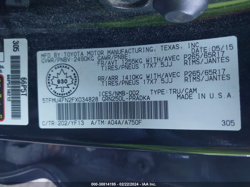 2015 TOYOTA TACOMA BASE V6 - 5TFMU4FN2FX034828