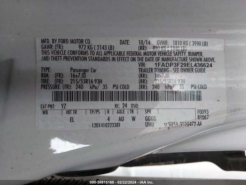 2014 FORD FOCUS SE - 1FADP3F29EL436624