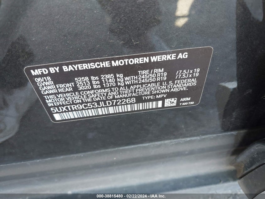 VIN: 5UXTR9C53JLD72268 2018 BMW X3 XDRIVEM40I