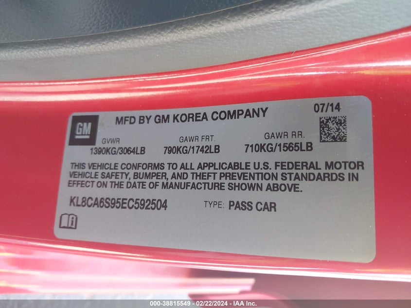 2014 CHEVROLET SPARK LS - KL8CA6S95EC592504