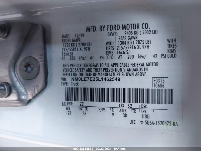 2020 FORD TRANSIT CONNECT XL - NM0LE7E25L1462549