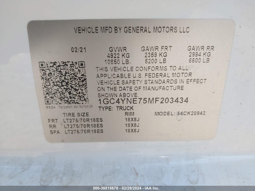 2021 CHEVROLET SILVERADO - 1GC4YNE75MF203434