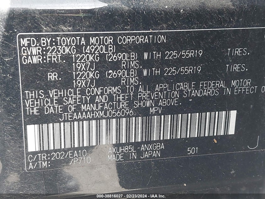 VIN JTEAAAAHXMJ056096 2021 TOYOTA VENZA XLE