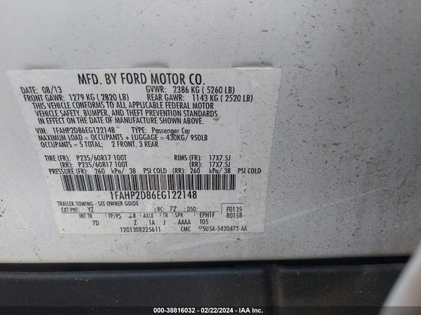 2014 FORD TAURUS SE - 1FAHP2D86EG122148