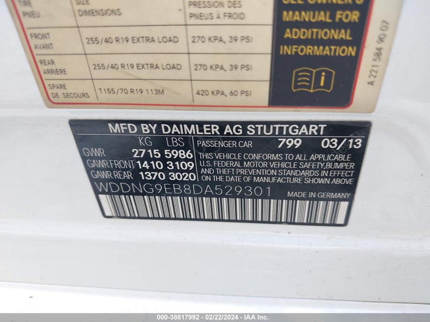 2013 MERCEDES-BENZ S 550 4MATIC WDDNG9EB8DA529301