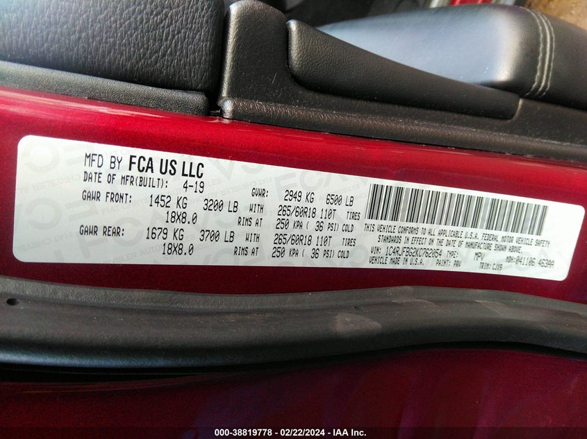 2019 JEEP GRAND CHEROKEE LIMITED - 1C4RJFBG2KC762054