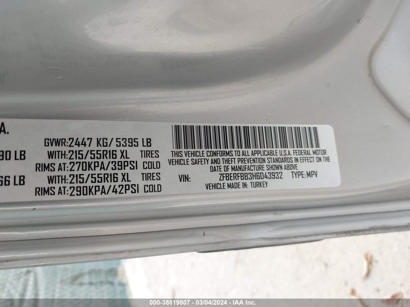 2017 RAM PROMASTER CITY TRADESMAN SLT - ZFBERFBB3H6D43932