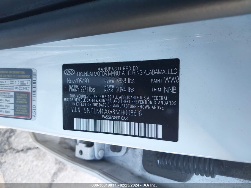 VIN 5NPLM4AG8MH008618 2021 HYUNDAI ELANTRA SEL