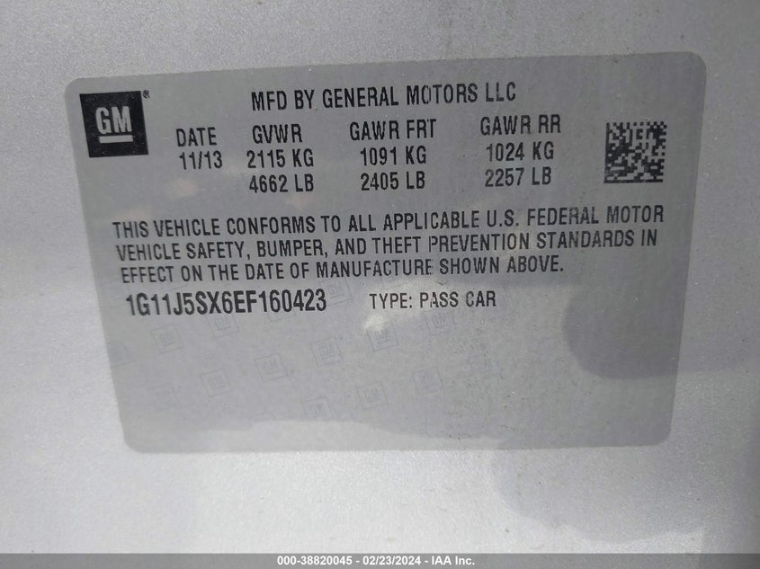 2014 CHEVROLET MALIBU 2LZ - 1G11J5SX6EF160423