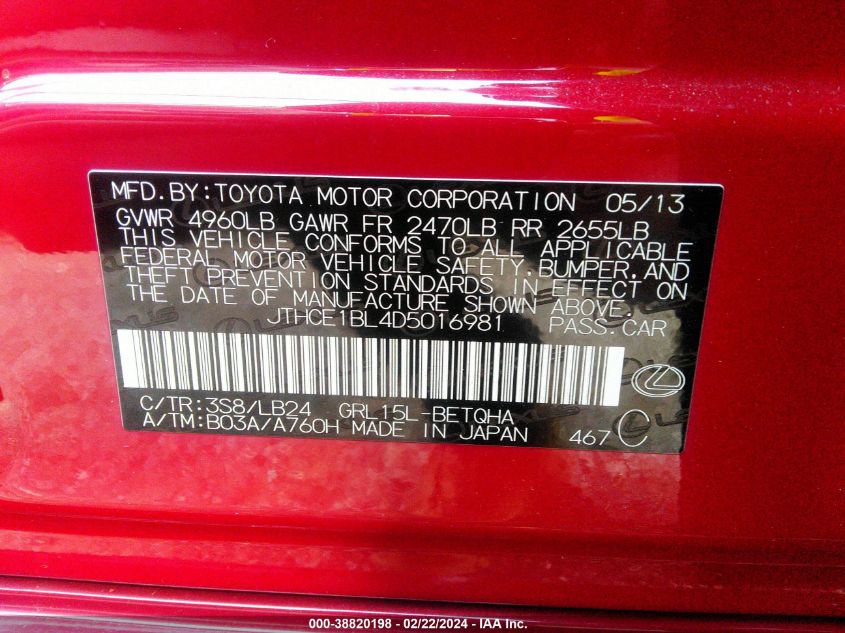 JTHCE1BL4D5016981 2013 Lexus Gs 350