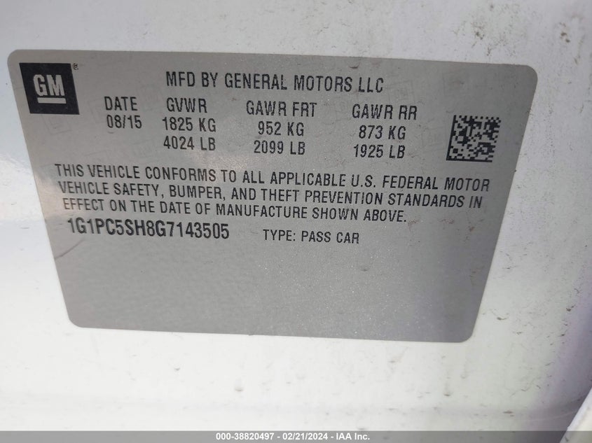 2016 CHEVROLET CRUZE LIMITED LS AUTO - 1G1PC5SH8G7143505