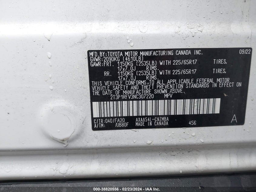 2022 TOYOTA RAV4 XLE/XLE PREMIUM - 2T3P1RFV3NC307220