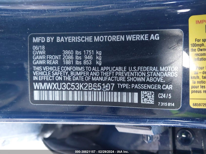 2019 MINI HARDTOP COOPER S - WMWXU3C53K2B65107