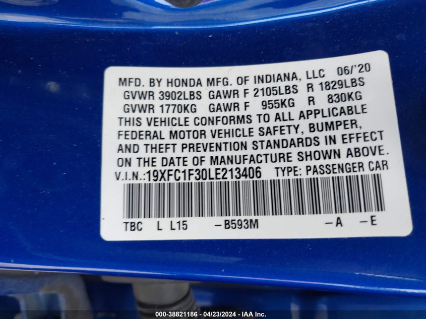 2020 HONDA CIVIC EX - 19XFC1F30LE213406