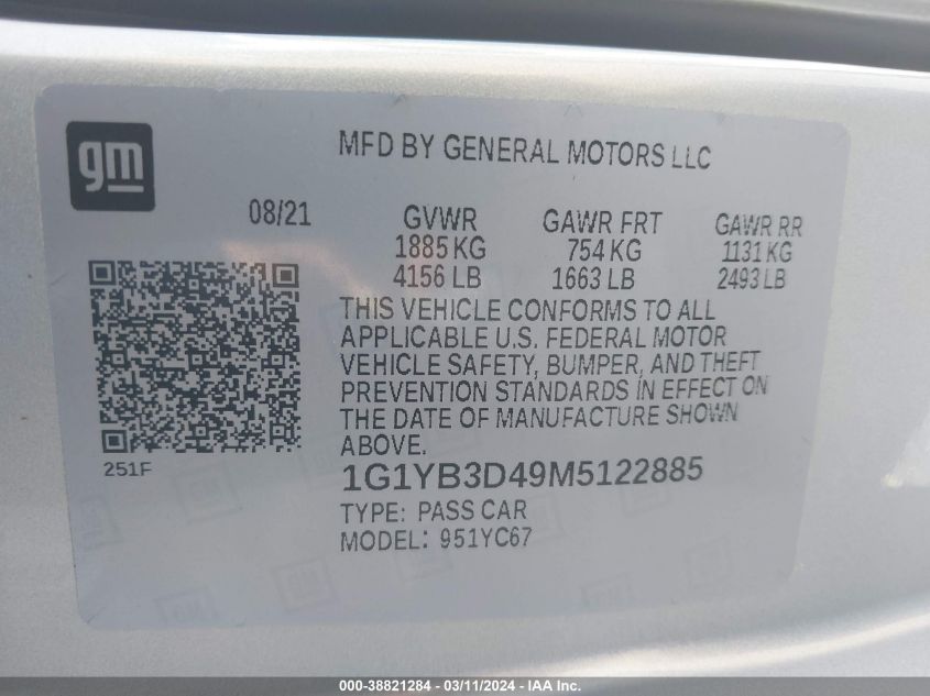 2021 Chevrolet Corvette - 1G1YB3D49M5122885