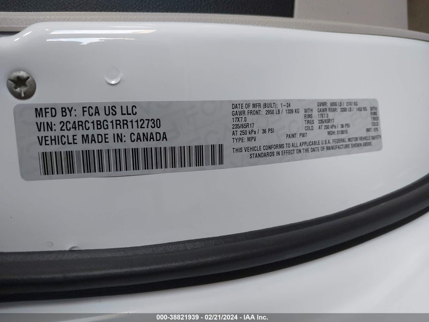 2024 CHRYSLER PACIFICA TOURING L - 2C4RC1BG1RR112730