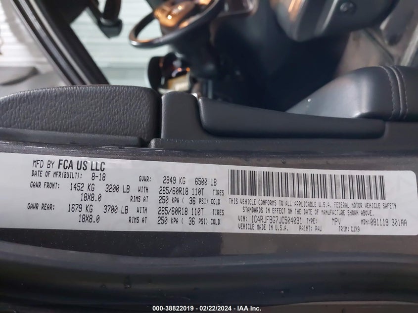 2018 JEEP GRAND CHEROKEE LIMITED 4X4 - 1C4RJFBG7JC504031