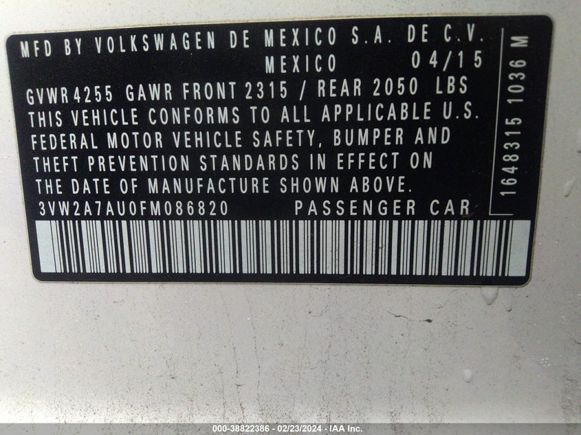 2015 VOLKSWAGEN GOLF TDI SE 4-DOOR - 3VW2A7AU0FM086820