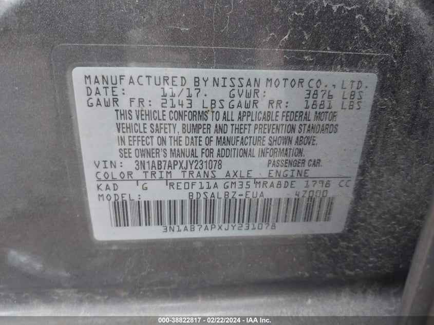 2018 NISSAN SENTRA S - 3N1AB7APXJY231078