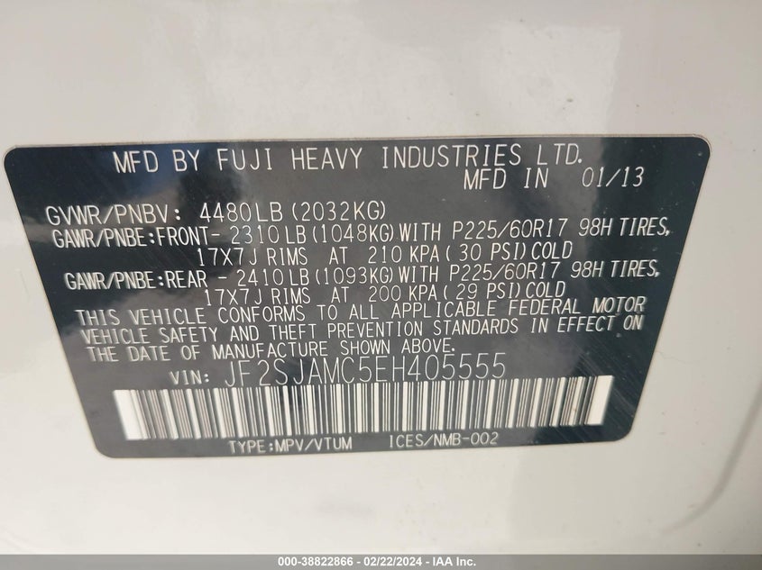 2014 SUBARU FORESTER 2.5I TOURING - JF2SJAMC5EH405555