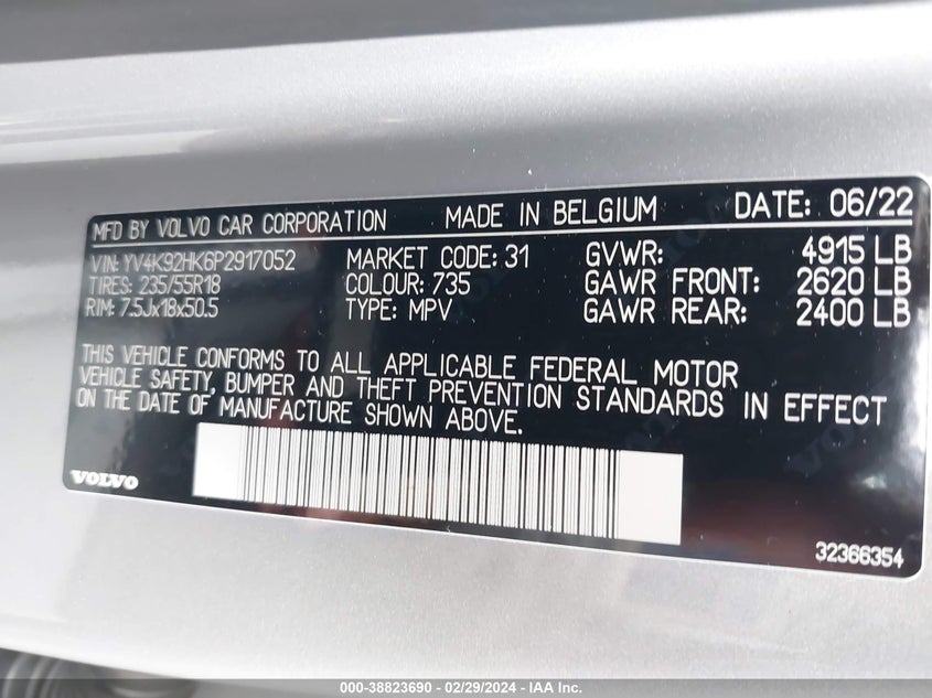 2023 VOLVO XC40 B4 CORE YV4K92HK6P2917052