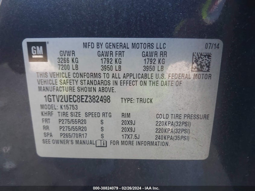 2014 GMC SIERRA 1500 SLE - 1GTV2UEC8EZ382498