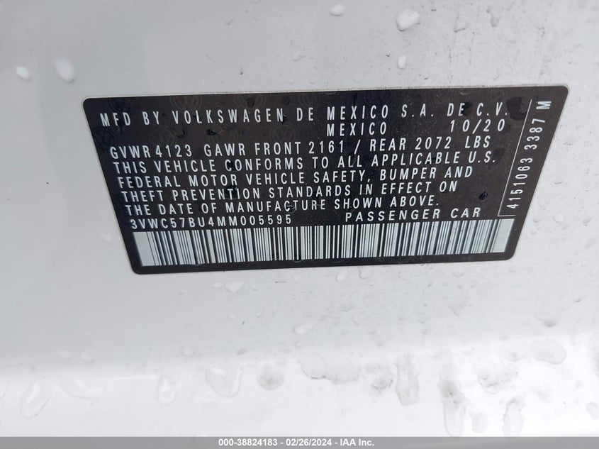 VIN 3VWC57BU4MM005595 2021 VOLKSWAGEN JETTA S/SE/R-LINE