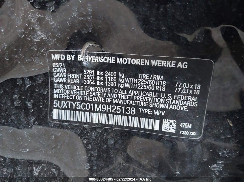 2021 BMW X3 XDRIVE30I - 5UXTY5C01M9H25138