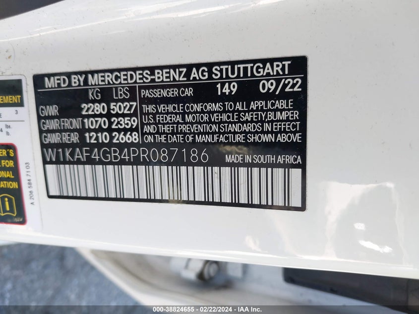 VIN W1KAF4GB4PR087186 2023 MERCEDES-BENZ C 300 300