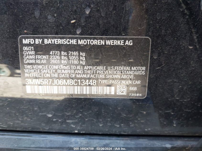 3MW5R7J06M8C13448 2021 BMW 330I xDrive