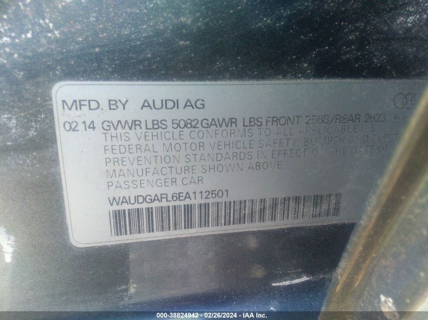 2014 Audi S4 3.0T Premium Plus VIN: WAUDGAFL6EA112501 Lot: 38824942