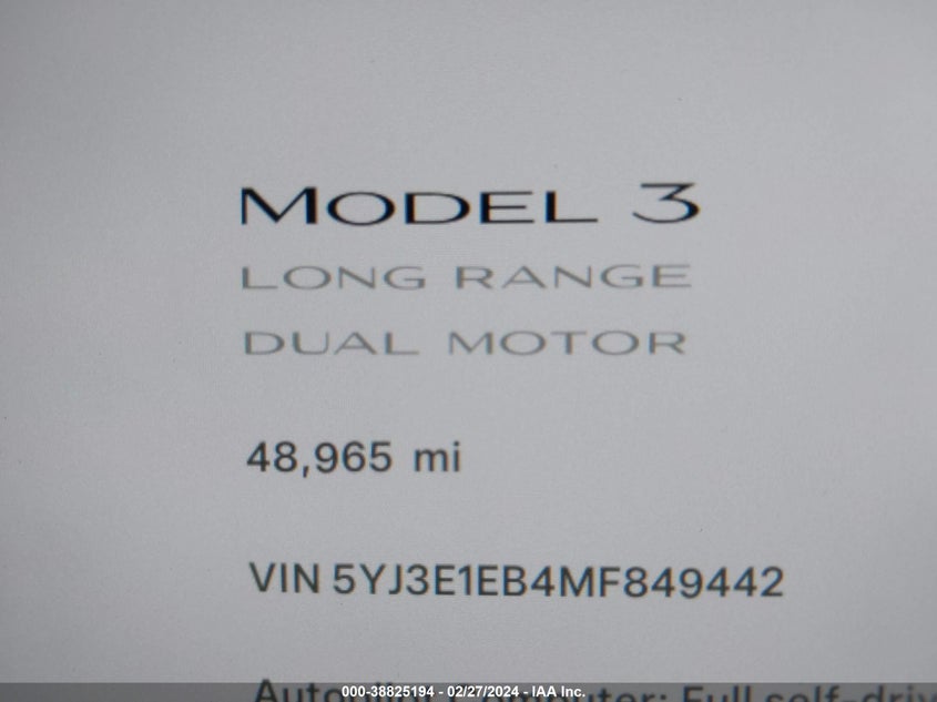 VIN 5YJ3E1EB4MF849442 2021 TESLA MODEL 3