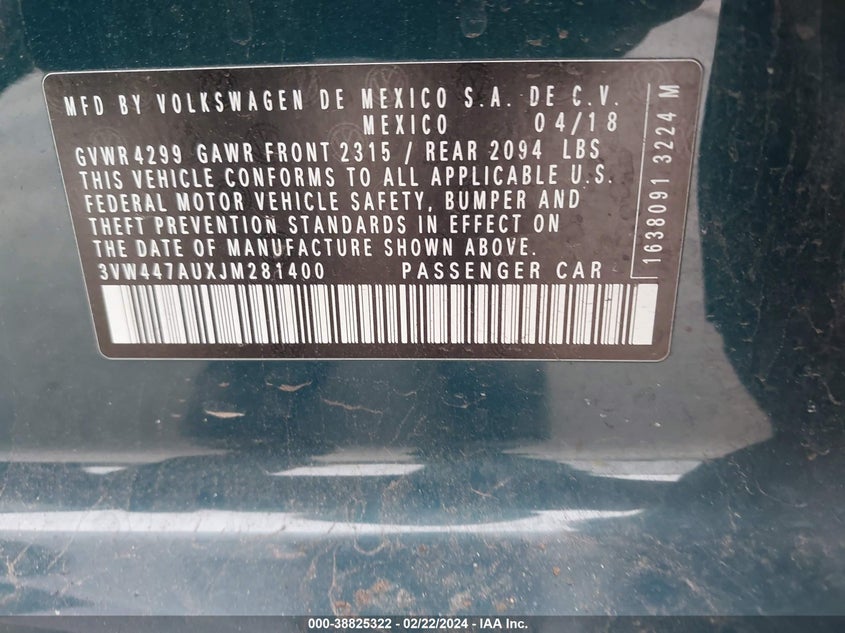 2018 VOLKSWAGEN GOLF GTI 2.0T AUTOBAHN/2.0T S/2.0T SE - 3VW447AUXJM281400
