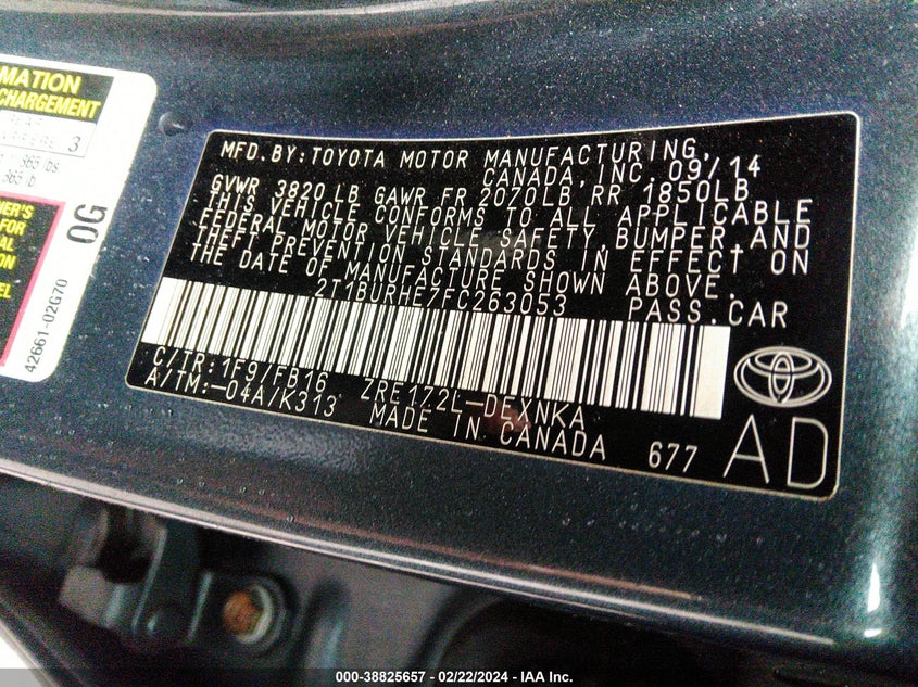 2015 TOYOTA COROLLA LE - 2T1BURHE7FC263053