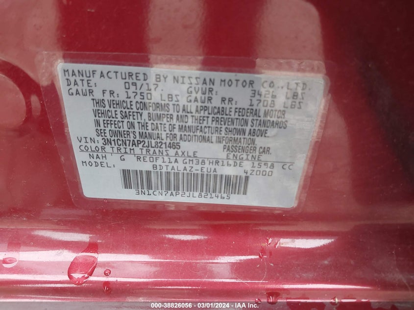 2018 NISSAN VERSA 1.6 S+ - 3N1CN7AP2JL821465