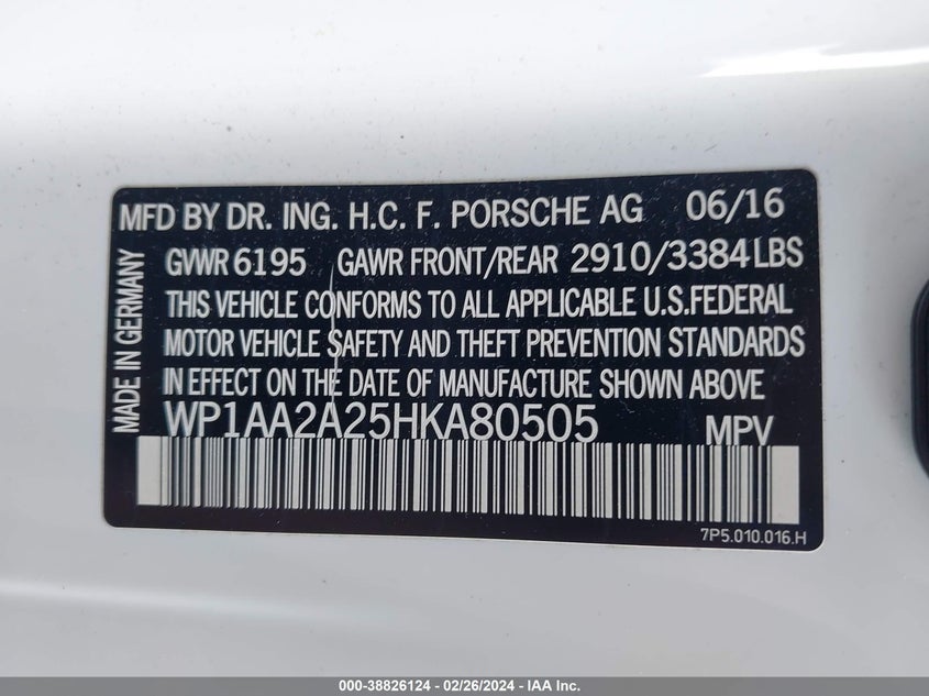VIN WP1AA2A25HKA80505 2017 PORSCHE CAYENNE PLATINUM EDITION