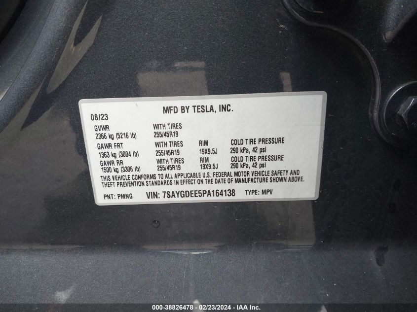 7SAYGDEE5PA164138 2023 Tesla Model Y