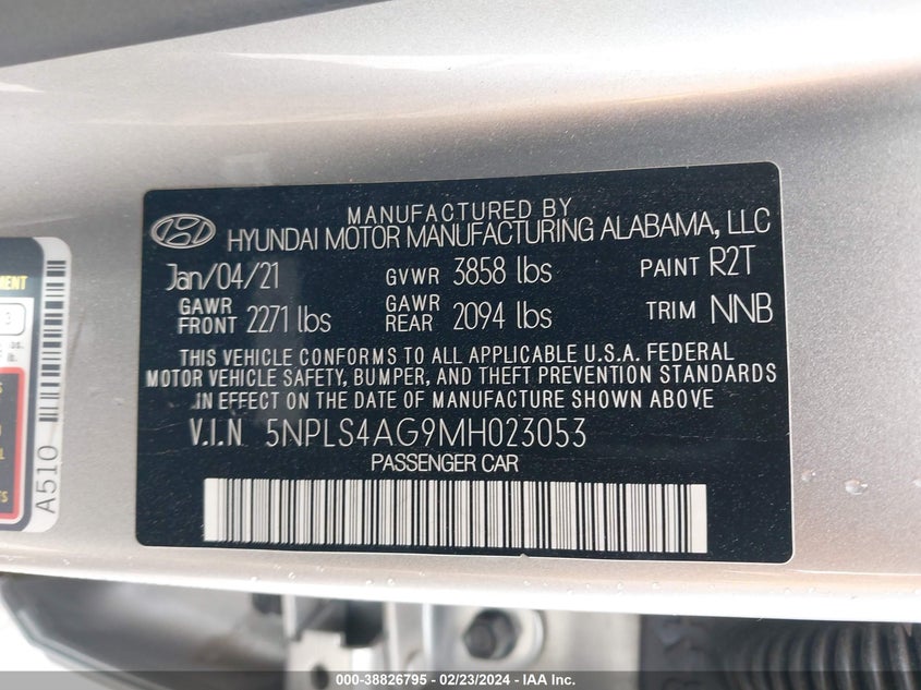 VIN 5NPLS4AG9MH023053 2021 HYUNDAI ELANTRA SEL
