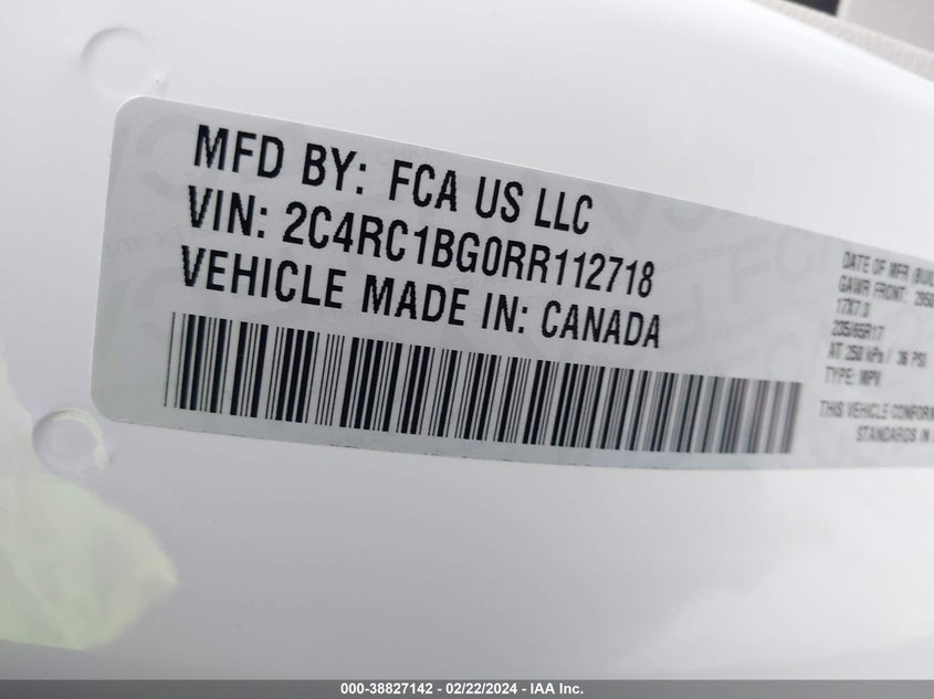 2024 CHRYSLER PACIFICA 3.6L V6   N(VIN: 2C4RC1BG0RR112718