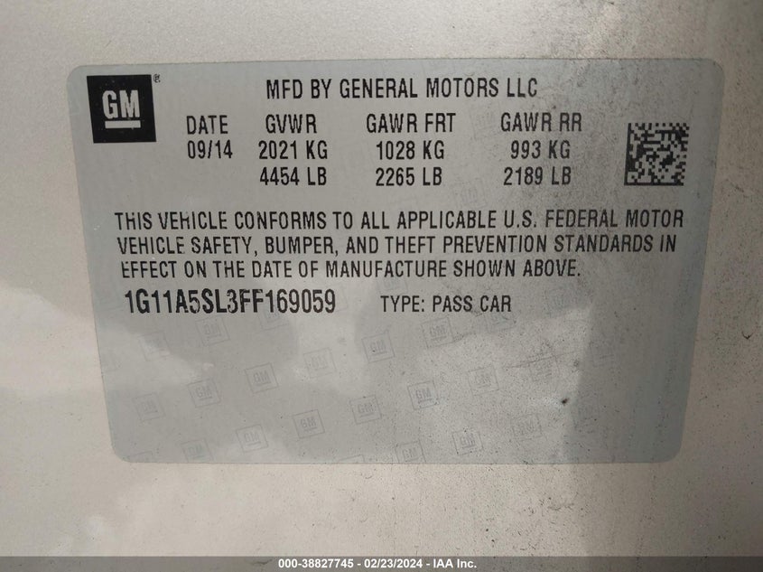 2015 CHEVROLET MALIBU 1FL - 1G11A5SL3FF169059