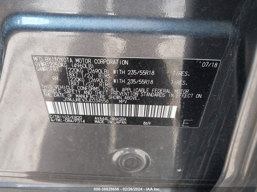 2018 TOYOTA RAV4 HYBRID SE - JTMJJREV3JD234556