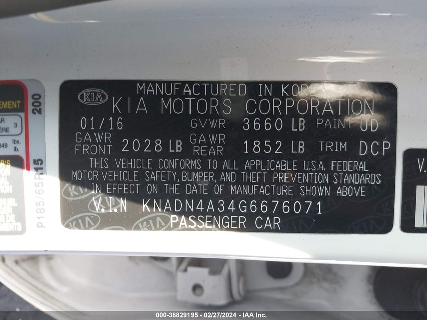 2016 KIA RIO EX/SX - KNADN4A34G6676071