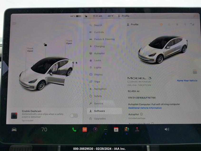 VIN 5YJ3E1EB2LF787795 2020 TESLA MODEL 3