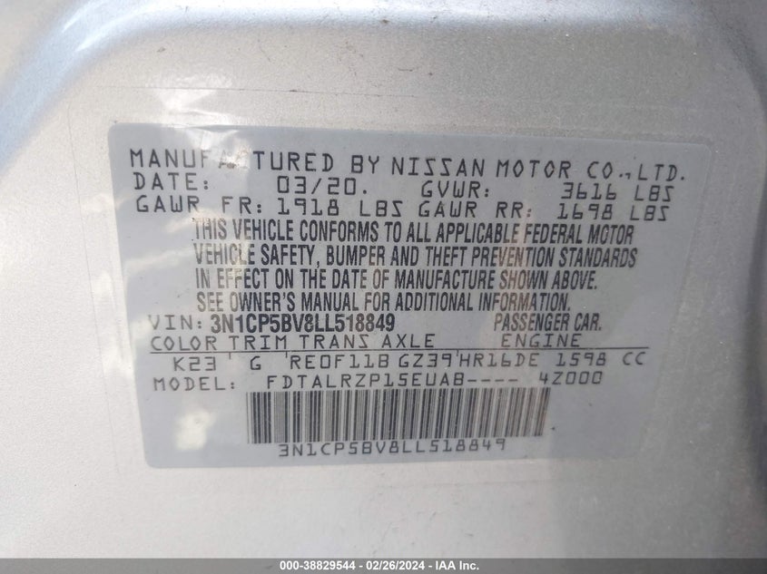 2020 NISSAN KICKS S - 3N1CP5BV8LL518849